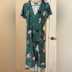 Womens Dress - Long, V Neck, Wrap Tie